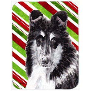 East Urban Home Black and White Collie Candy Cane Christmas Glass Cutting Board EAAS6562